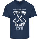 Wife Best Catch Funny Fishing Fisherman Mens V-Neck Cotton T-Shirt Navy Blue