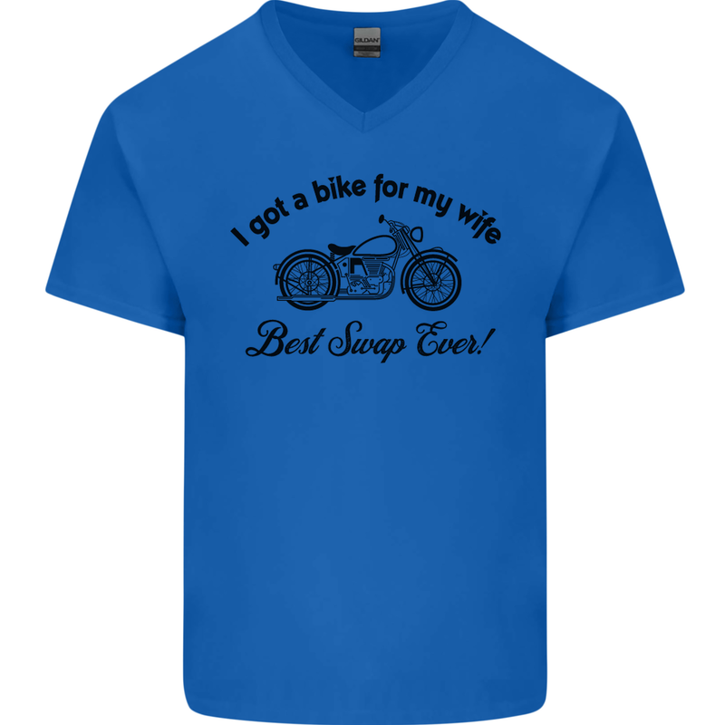 Wife Funny Motorbike Biker Motorcycle Mens V-Neck Cotton T-Shirt Royal Blue
