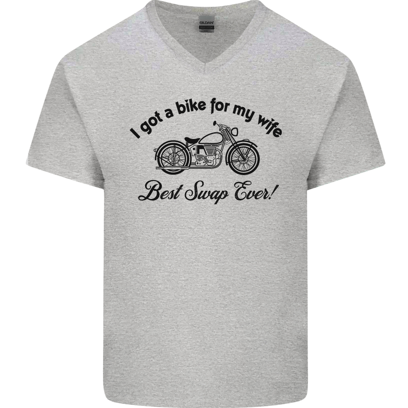 Wife Funny Motorbike Biker Motorcycle Mens V-Neck Cotton T-Shirt Sports Grey