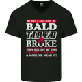 Wife & Kids Bald Tired & Broke Father's Day Mens V-Neck Cotton T-Shirt Black