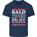 Wife & Kids Bald Tired & Broke Father's Day Mens V-Neck Cotton T-Shirt Navy Blue