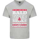 Wife & Kids Bald Tired & Broke Father's Day Mens V-Neck Cotton T-Shirt Sports Grey