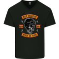 Wild Skeleton Motorcycle Motorbike Biker Mens V-Neck Cotton T-Shirt Black