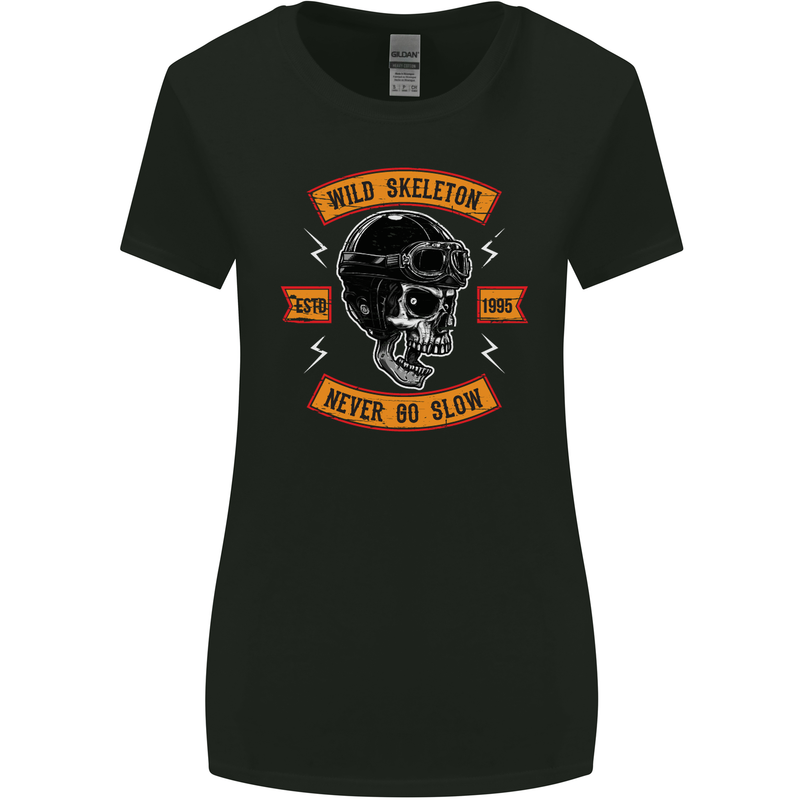 Wild Skeleton Motorcycle Motorbike Biker Womens Wider Cut T-Shirt Black