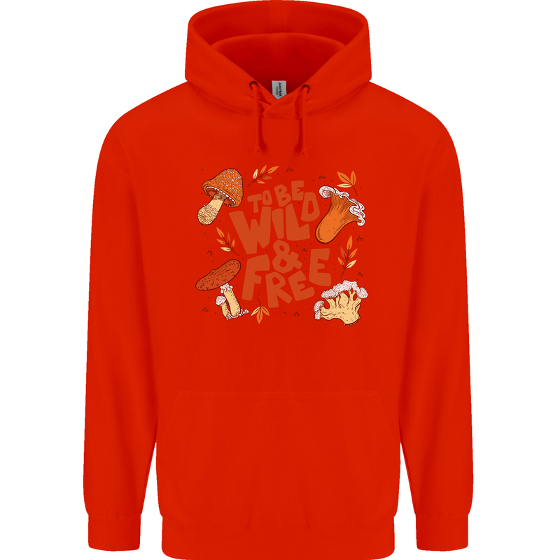 Wild & Free Mushroom Foraging Nature Childrens Kids Hoodie Bright Red