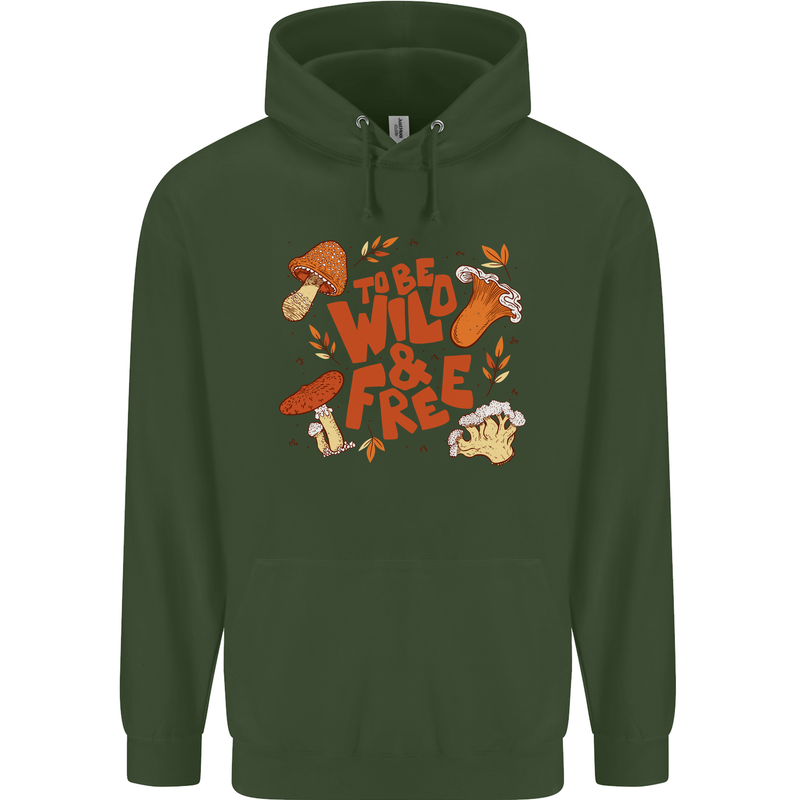 Wild & Free Mushroom Foraging Nature Childrens Kids Hoodie Forest Green