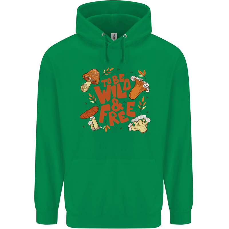 Wild & Free Mushroom Foraging Nature Childrens Kids Hoodie Irish Green