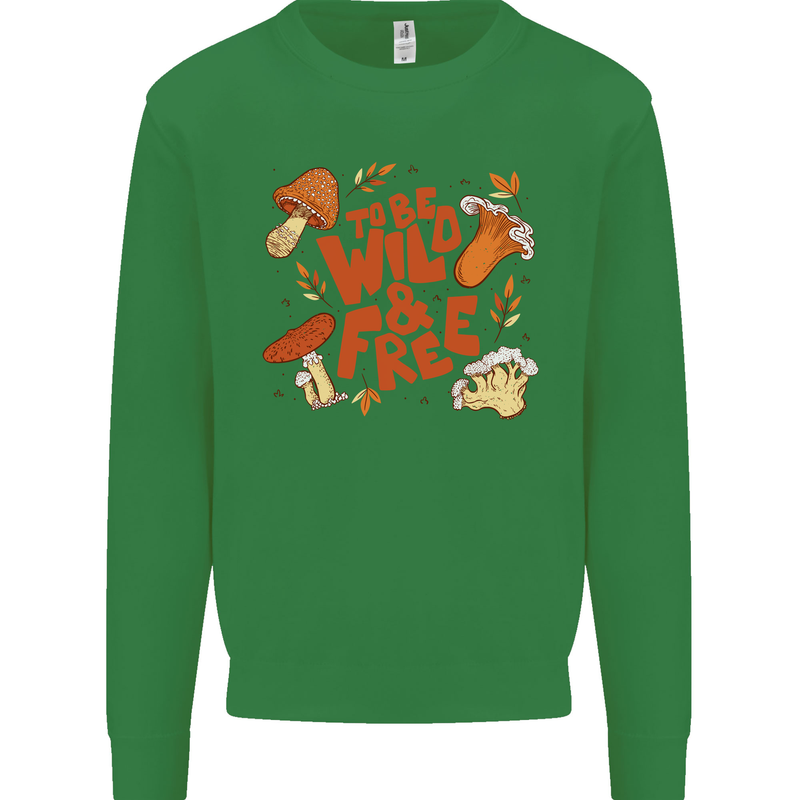 Wild & Free Mushroom Foraging Nature Kids Sweatshirt Jumper Irish Green