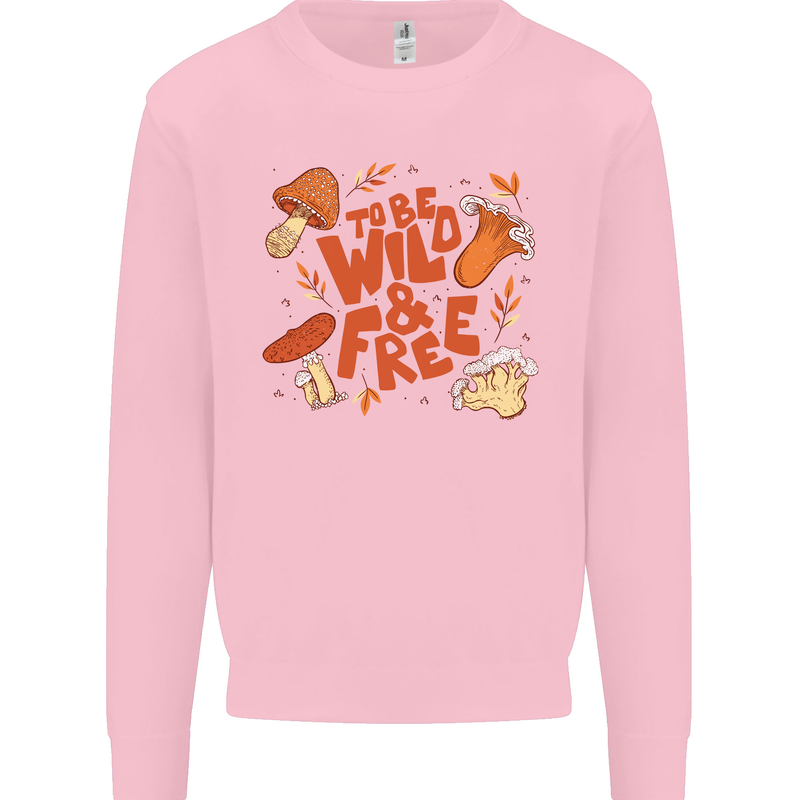 Wild & Free Mushroom Foraging Nature Kids Sweatshirt Jumper Light Pink