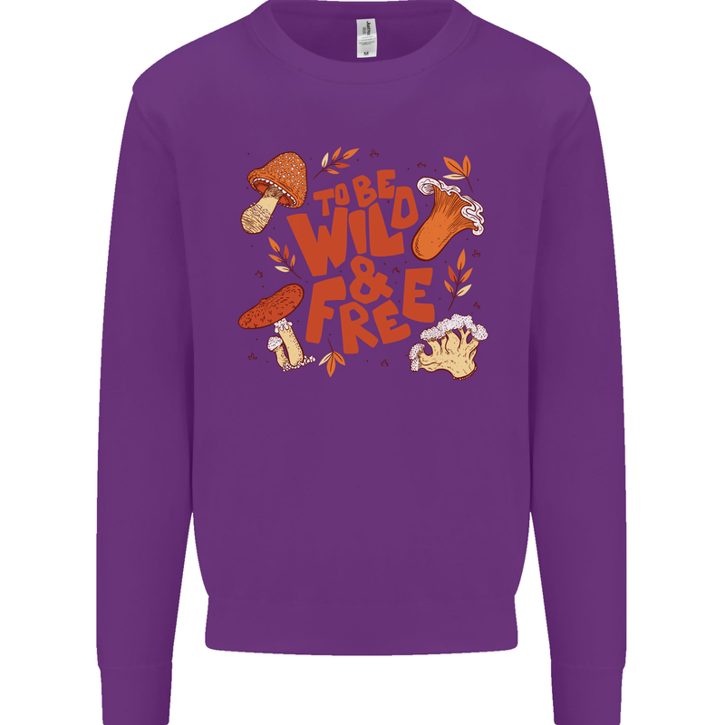 Wild & Free Mushroom Foraging Nature Kids Sweatshirt Jumper Purple