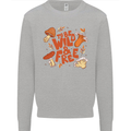 Wild & Free Mushroom Foraging Nature Kids Sweatshirt Jumper Sports Grey