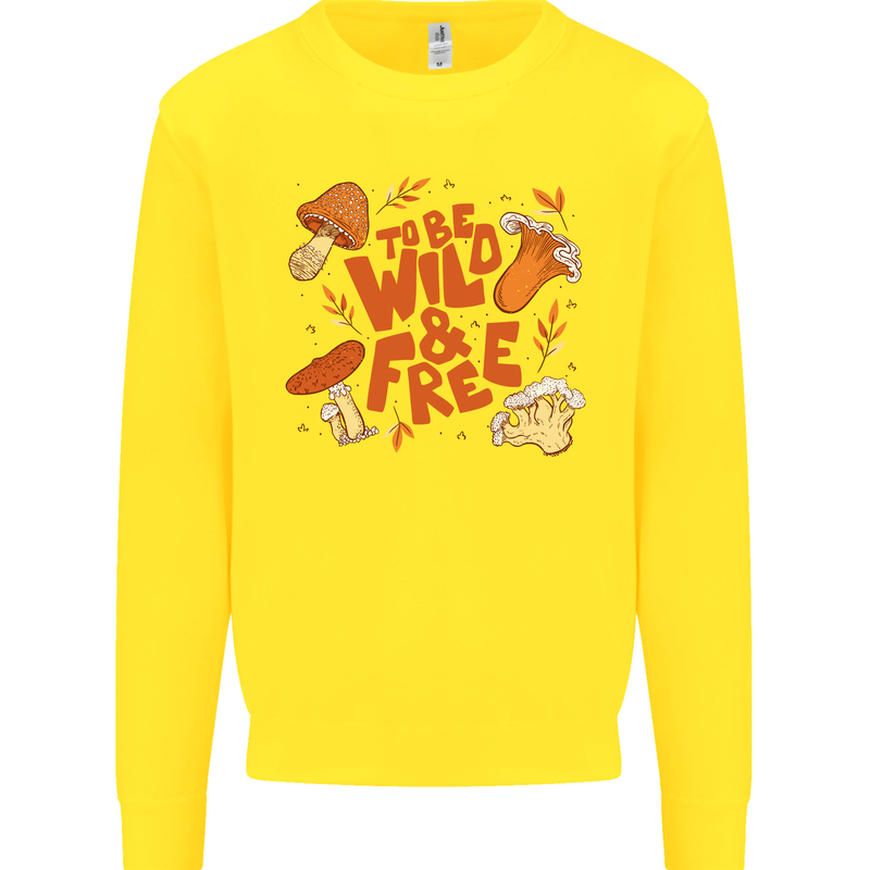 Wild & Free Mushroom Foraging Nature Kids Sweatshirt Jumper Yellow