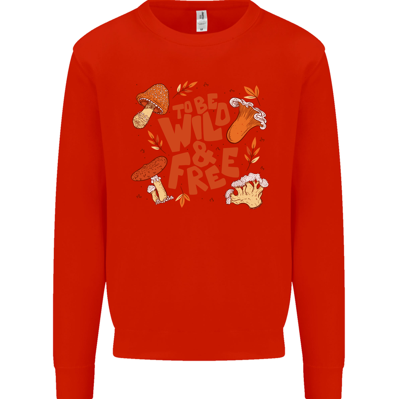 Wild & Free Mushroom Foraging Nature Mens Sweatshirt Jumper Bright Red