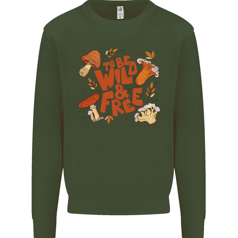 Wild & Free Mushroom Foraging Nature Mens Sweatshirt Jumper Forest Green