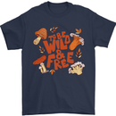 Wild & Free Mushroom Foraging Nature Mens T-Shirt 100% Cotton Navy Blue