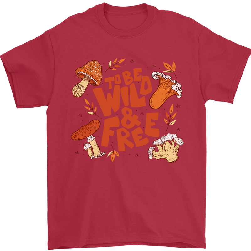 Wild & Free Mushroom Foraging Nature Mens T-Shirt 100% Cotton Red