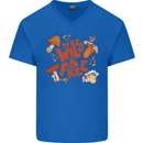 Wild & Free Mushroom Foraging Nature Mens V-Neck Cotton T-Shirt Royal Blue