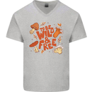 Wild & Free Mushroom Foraging Nature Mens V-Neck Cotton T-Shirt Sports Grey