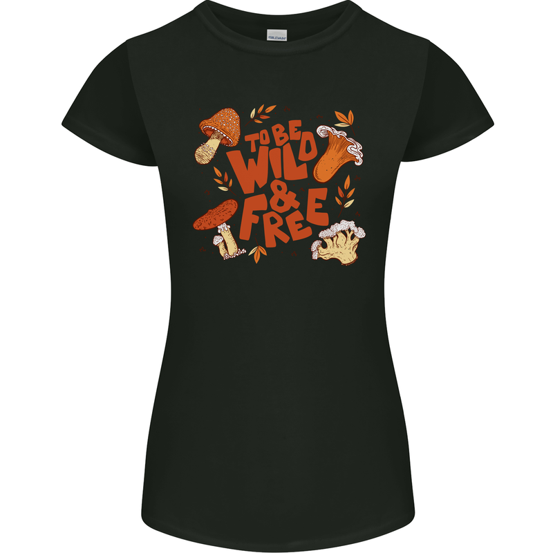 Wild & Free Mushroom Foraging Nature Womens Petite Cut T-Shirt Black