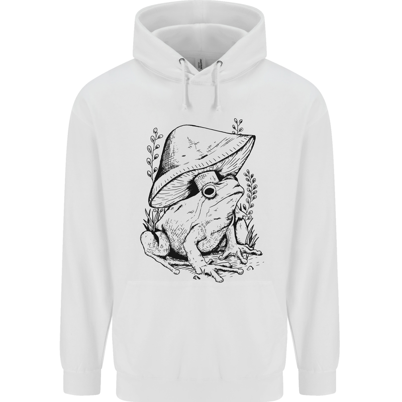 Wildlife Ecology a Frog and a Toadstool Mens 80% Cotton Hoodie White