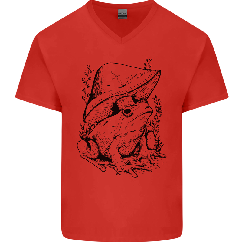 Wildlife Ecology a Frog and a Toadstool Mens V-Neck Cotton T-Shirt Red