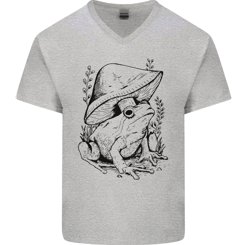 Wildlife Ecology a Frog and a Toadstool Mens V-Neck Cotton T-Shirt Sports Grey