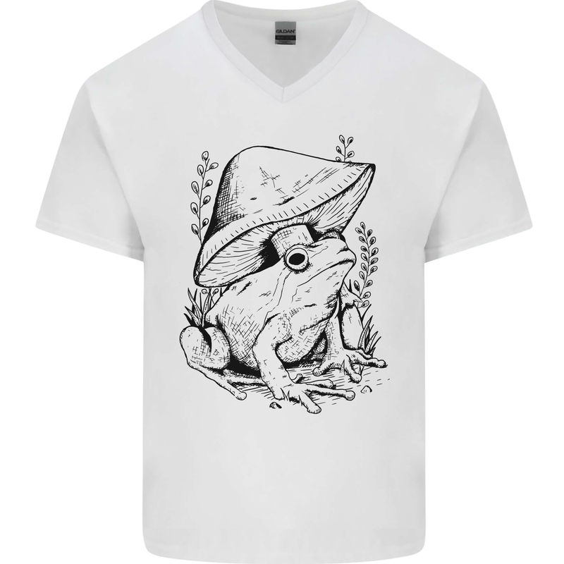 Wildlife Ecology a Frog and a Toadstool Mens V-Neck Cotton T-Shirt White