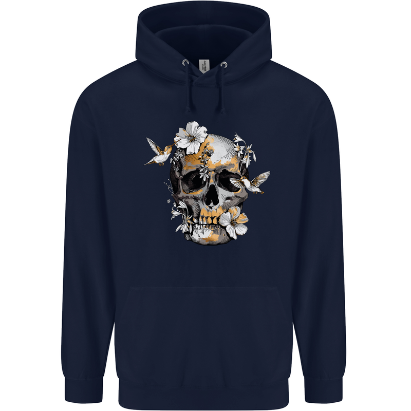 Wildlife Spring Skull Childrens Kids Hoodie Navy Blue