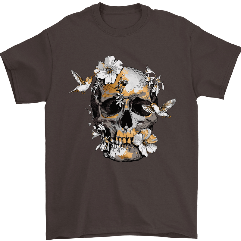 Wildlife Spring Skull Mens T-Shirt Cotton Gildan Dark Chocolate