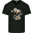 Wildlife Spring Skull Mens V-Neck Cotton T-Shirt Black