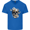 Wildlife Spring Skull Mens V-Neck Cotton T-Shirt Royal Blue