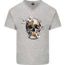 Wildlife Spring Skull Mens V-Neck Cotton T-Shirt Sports Grey