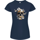 Wildlife Spring Skull Womens Petite Cut T-Shirt Navy Blue