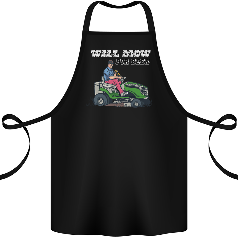 Will Mo the Lawn For Beer Funny Alcohol Cotton Apron 100% Organic Black