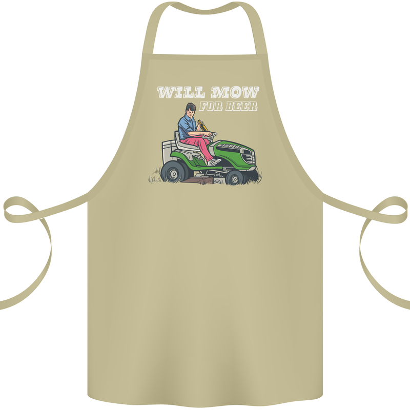Will Mo the Lawn For Beer Funny Alcohol Cotton Apron 100% Organic Khaki