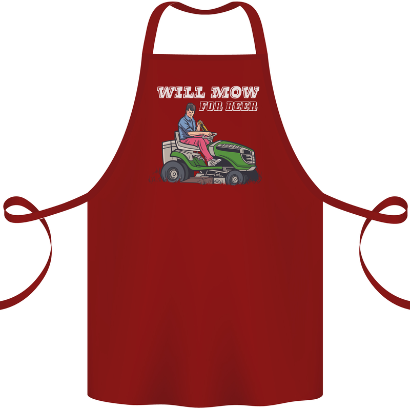 Will Mo the Lawn For Beer Funny Alcohol Cotton Apron 100% Organic Maroon