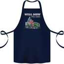 Will Mo the Lawn For Beer Funny Alcohol Cotton Apron 100% Organic Navy Blue