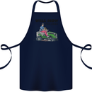 Will Mo the Lawn For Beer Funny Alcohol Cotton Apron 100% Organic Navy Blue