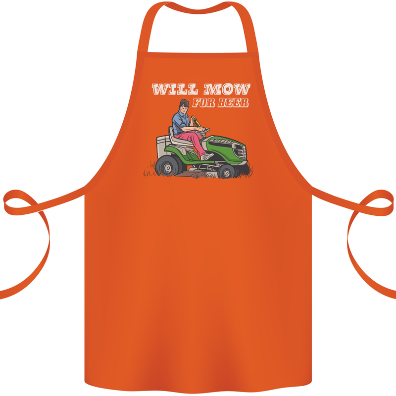 Will Mo the Lawn For Beer Funny Alcohol Cotton Apron 100% Organic Orange