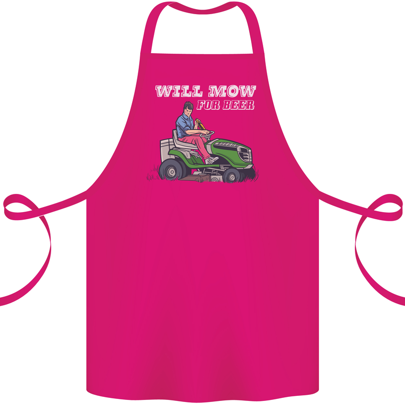 Will Mo the Lawn For Beer Funny Alcohol Cotton Apron 100% Organic Pink