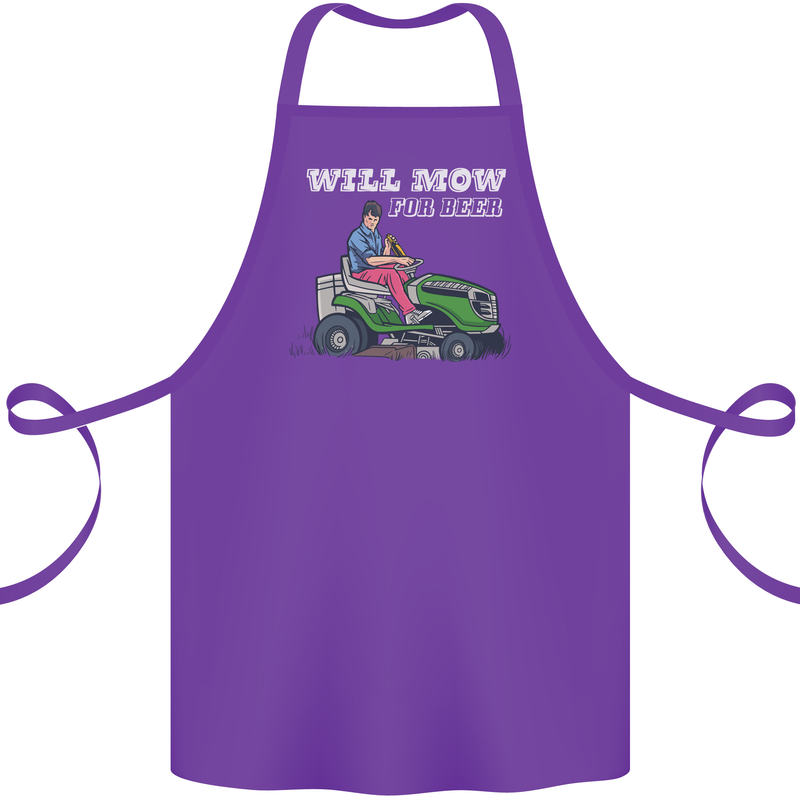 Will Mo the Lawn For Beer Funny Alcohol Cotton Apron 100% Organic Purple