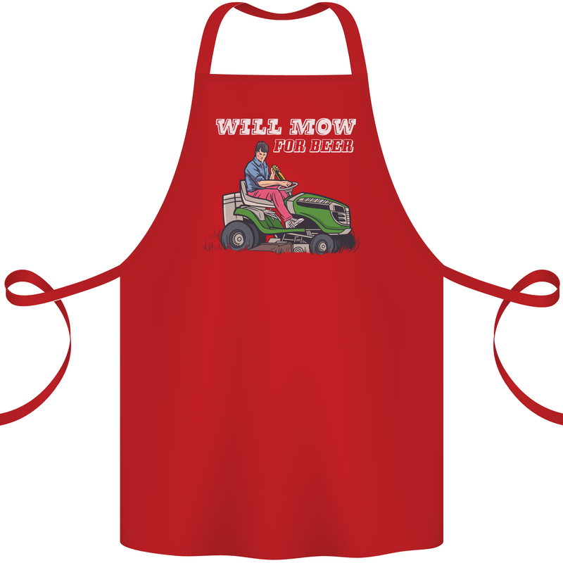 Will Mo the Lawn For Beer Funny Alcohol Cotton Apron 100% Organic Red