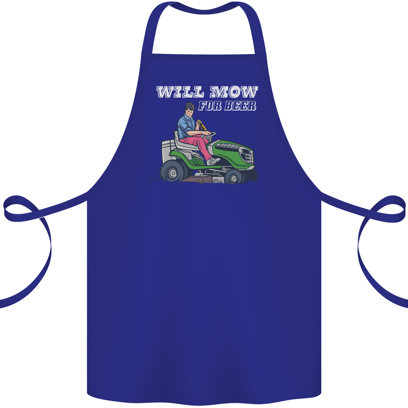 Will Mo the Lawn For Beer Funny Alcohol Cotton Apron 100% Organic Royal Blue