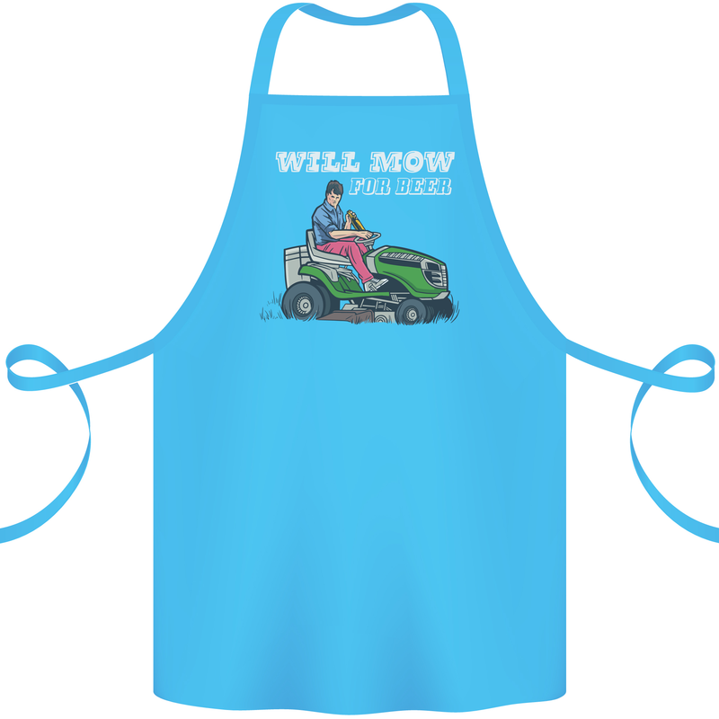 Will Mo the Lawn For Beer Funny Alcohol Cotton Apron 100% Organic Turquoise