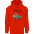Will Mo the Lawn For Beer Funny Alcohol Mens 80% Cotton Hoodie Bright Red