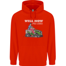 Will Mo the Lawn For Beer Funny Alcohol Mens 80% Cotton Hoodie Bright Red