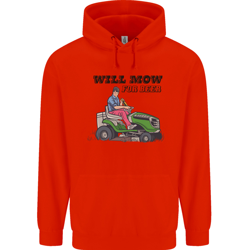Will Mo the Lawn For Beer Funny Alcohol Mens 80% Cotton Hoodie Bright Red