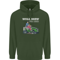 Will Mo the Lawn For Beer Funny Alcohol Mens 80% Cotton Hoodie Forest Green
