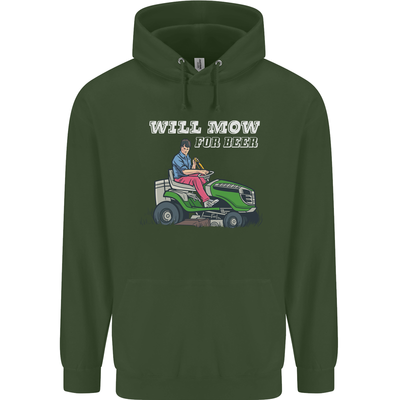 Will Mo the Lawn For Beer Funny Alcohol Mens 80% Cotton Hoodie Forest Green