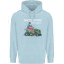 Will Mo the Lawn For Beer Funny Alcohol Mens 80% Cotton Hoodie Light Blue